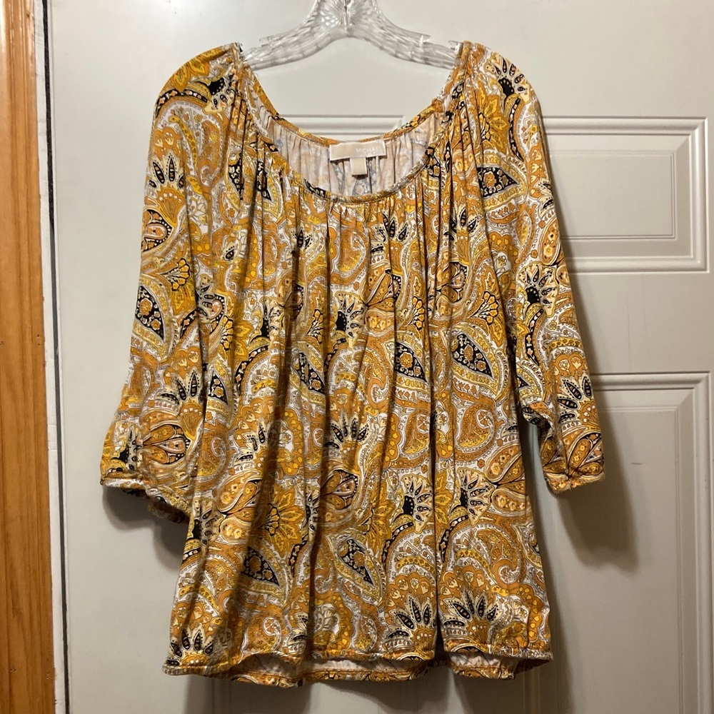 Michael Michael Kors Paisley Print Women's Peasant Top - Mustard Yellow 3X